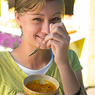 Girl smiling with food